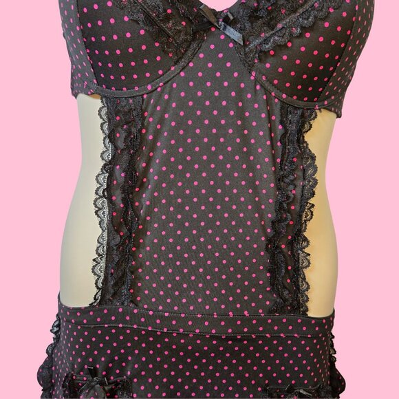 Y2K Marilyn Monroe Maid Apron Lingerie Bra Top Size XL Black Pink Polka Dot - Picture 3 of 11